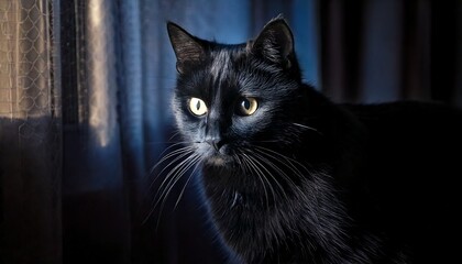 Intense Black Cat in Shadow