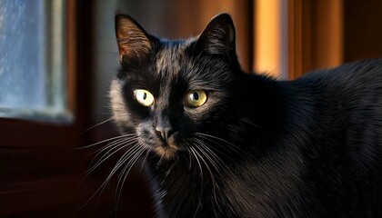 Intense Black Cat in Shadow