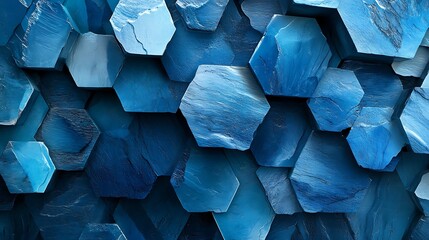 An abstract blue and white geometric pattern of cubes and hexagons forms a futuristic, textured background illustration
