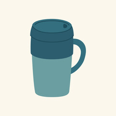 Thermos mug, reusable cup, cup for hot drinks. Travel camping equipment. Vector illustration in flat style