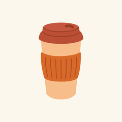 Thermos mug, reusable cup, cup for hot drinks. Travel camping equipment. Vector illustration in flat style