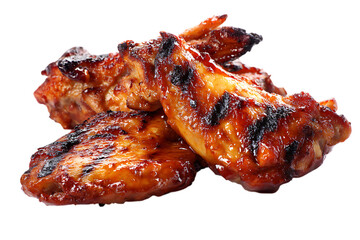 Delicious grilled chicken wings with a smoky barbecue glaze on transparent background