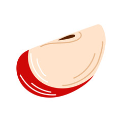 Red apple slice in flat style with seed isolated on white background. Perfect for seasonal and traditional food logo design.