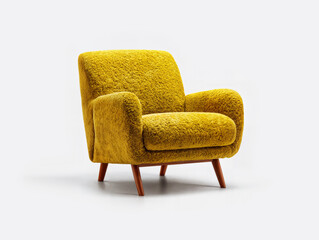 Yellow armchair isolated on a white background, simple home decor. Generative AI illustration.