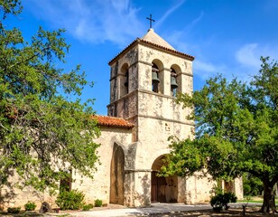 Fototapeta premium Ancient stone church bell tower