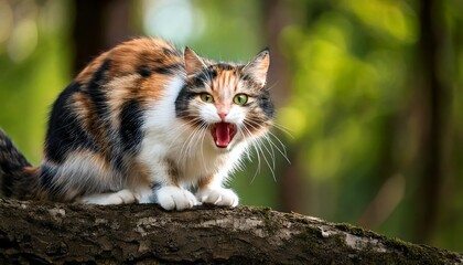 Calico Cat Showing Fangs