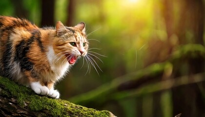 Calico Cat Showing Fangs