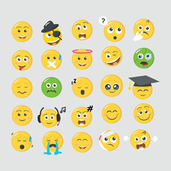 Expressive Emoticon Vector Collection. A diverse set of yellow emoji faces showcasing various human emotions and expressions