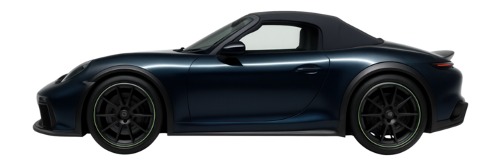 Convertible with flared wheel arches and prominent front splitter