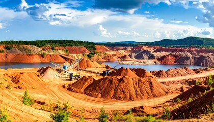 Panoramic view of a vast open-pit mine