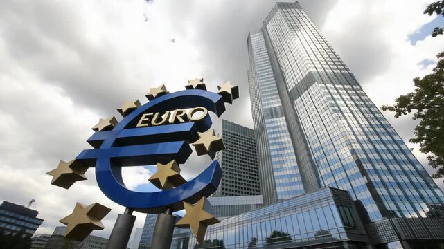 European Central Bank Building with Euro Symbol in Frankfurt, Germany