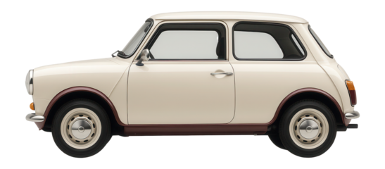 Retro-styled hatchback with circular headlights and two-tone paint scheme