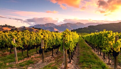 Vineyard landscape at sunset