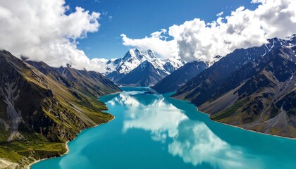 Mountain lake reflecting sky