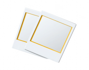 Two overlapping, white photo frames with gold outlines