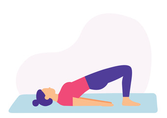 Woman in bridge pose flat yoga vector. Flat vector of yoga bridge position. Minimalist bridge pose yoga design.