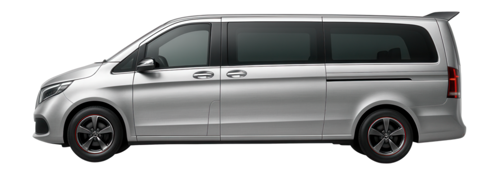 Nine-passenger minivan with a rear spoiler and side sliding windows