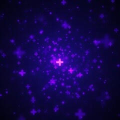Abstract design with many glowing plus signs in dark purple.
