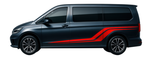 Performance van with sleek, elongated windows and sporty decals