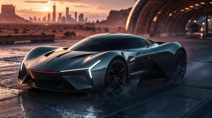 Luxury silver Sports Car, Modern Supercar Design, Automotive transportation, High Speed Performance Vehicle