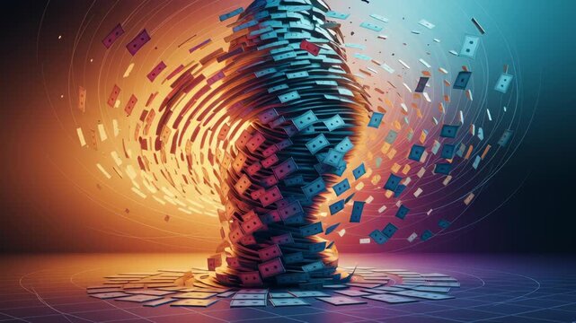 Swirling Vortex of Digital Currency Dynamic and Futuristic Scene Symbolizing Rapid Movement of Money in Digital Age