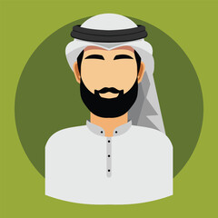 Vector illustration. Cartoon Arabic man in traditional muslim hat