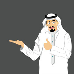 Arab man cartoon introducing pose