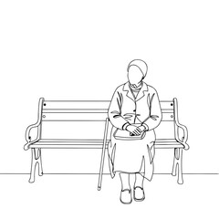Elderly Black woman sitting quietly on bench with cane indoors  