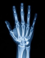 A clear X-ray image of a human hand and wrist, showing bones and joints. Generated image