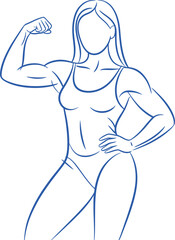 Athletic woman flexing biceps in sketch style