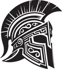 Obraz premium Ancient Greek Warrior Helmet Vector – Black and White Illustration