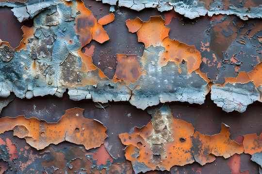 Macro close-up of rusted metal surface with flaki
