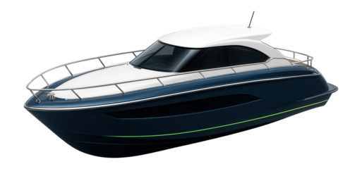 Electric motor yacht with a silent propulsion system and sleek lines