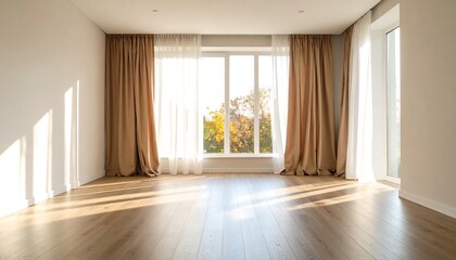 Fototapeta premium Empty room with large window and sunlight