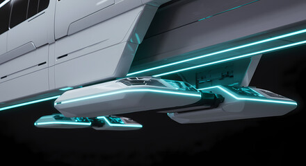 Futuristic Elevated Vehicle with Teal Accent Lighting