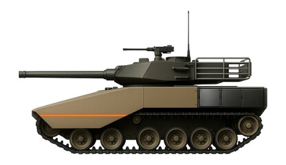 Fototapeta premium Heavy main battle tank featuring a sloped glacis and turret bustle rack