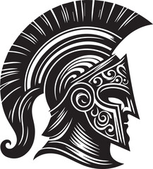Ancient Greek Warrior Helmet Vector – Black and White Illustration
