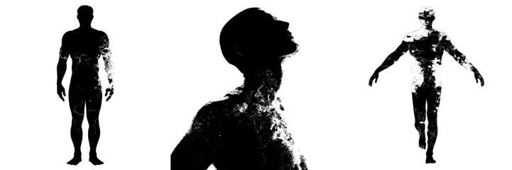 The contemporary outline of a man is filled with crystal clear water on a white backdrop, symbolizing aqua balance in the human body and a healthy lifestyle