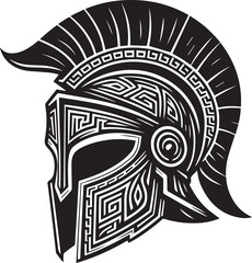 Ancient Greek Warrior Helmet Vector – Black and White Illustration
