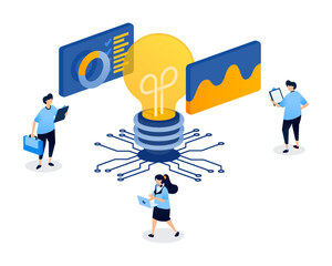 Ideas for Analyzing Business and Finance Using Smart Networks and Connected Digital Technology. Creative Illustration for Website, Landing Page, Mobile Apps, Startup Flyer, Banner, and Ads Design
