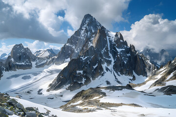 Rocky alpine mountain range with sharp peaks and