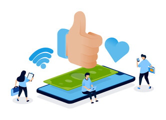 Thumbs Up and Like Icons in Mobile Finance Apps for Banking Services and Smart Investment Features. Creative Illustration for Website, Landing Page, Mobile Apps, Startup Flyer, Banner, and Ads Design