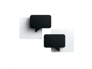 Two black speech bubbles on white squares