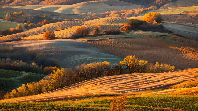 Rolling hills with patchwork farmland patterns