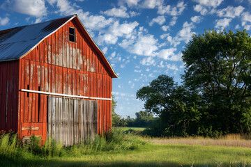 Obraz premium Rustic barn with aged red wooden planks in rural