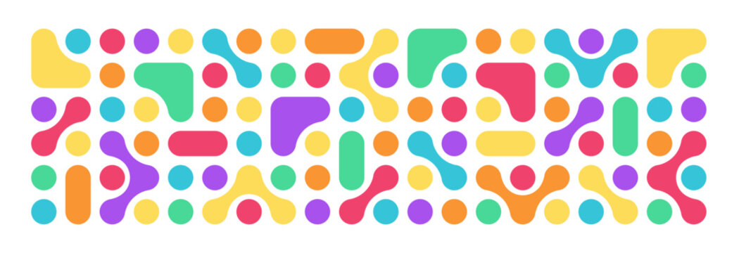 Colorful abstract organic shape and blob pattern. Design for children or playful background. Geometric metaball, packaging, ads, branding, banner, label, poster, print.