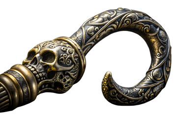 Obraz premium Ornate Skull Walking Cane Handle on transparent background