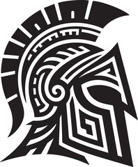 Ancient Greek Warrior Helmet Vector – Black and White Illustration