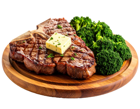 T-bone Steak with Herb Butter and Steamed Broccoli 