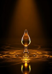 Golden Liquid Drop Impact: Ripples and Reflections in Amber Light